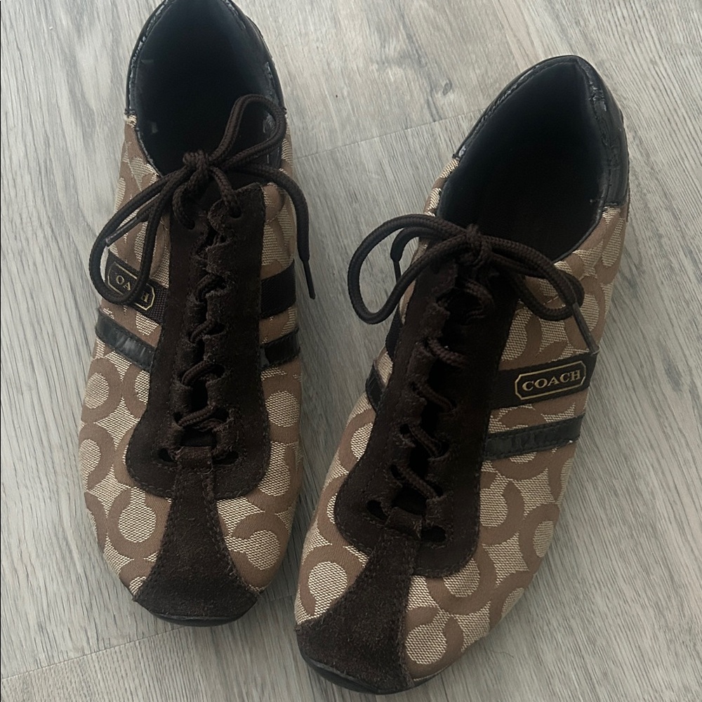 Coach Tan and Dark Brown Monogram Sneakers